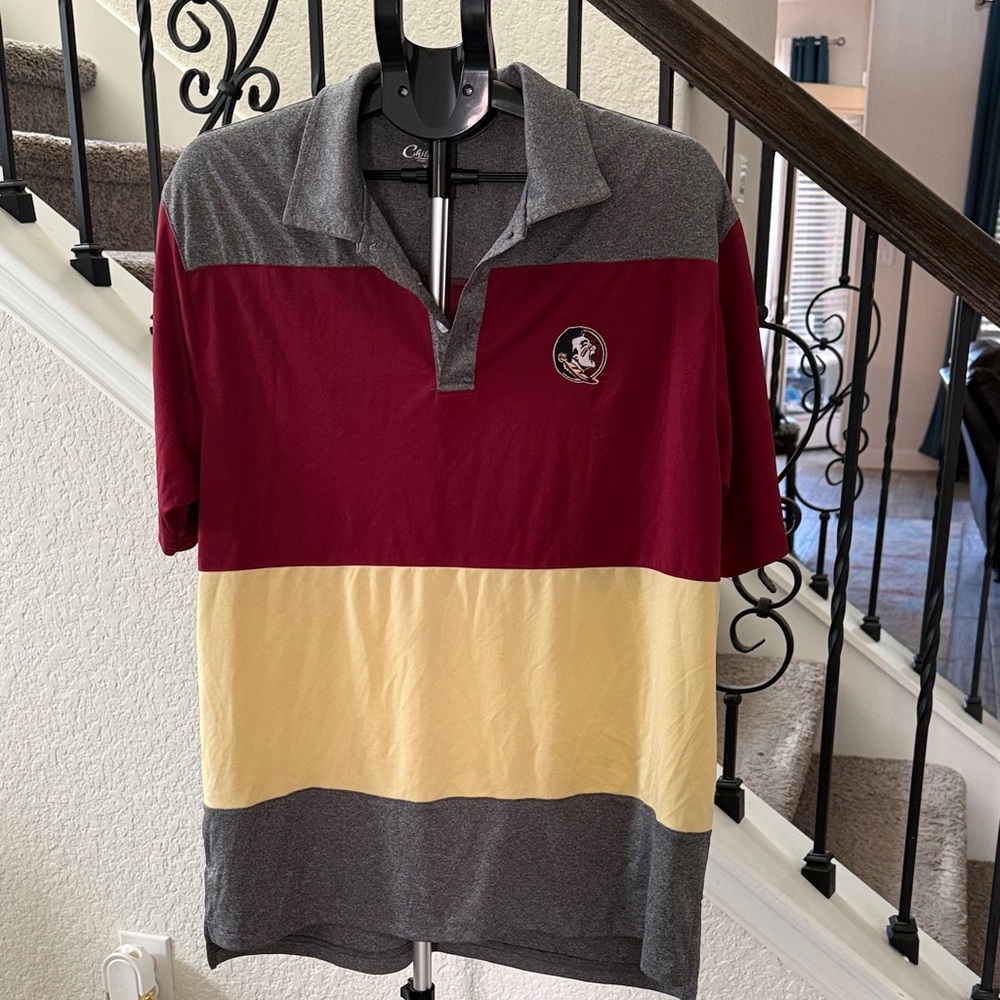 FSU Men's Polo in Maroon, Yellow, and Gray